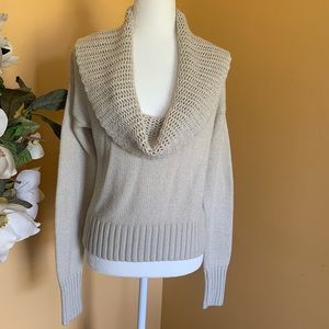 To the Max Sweater Oatmeal Long Sleeve Wool Sweater Cowl Knit Sweater Size Large